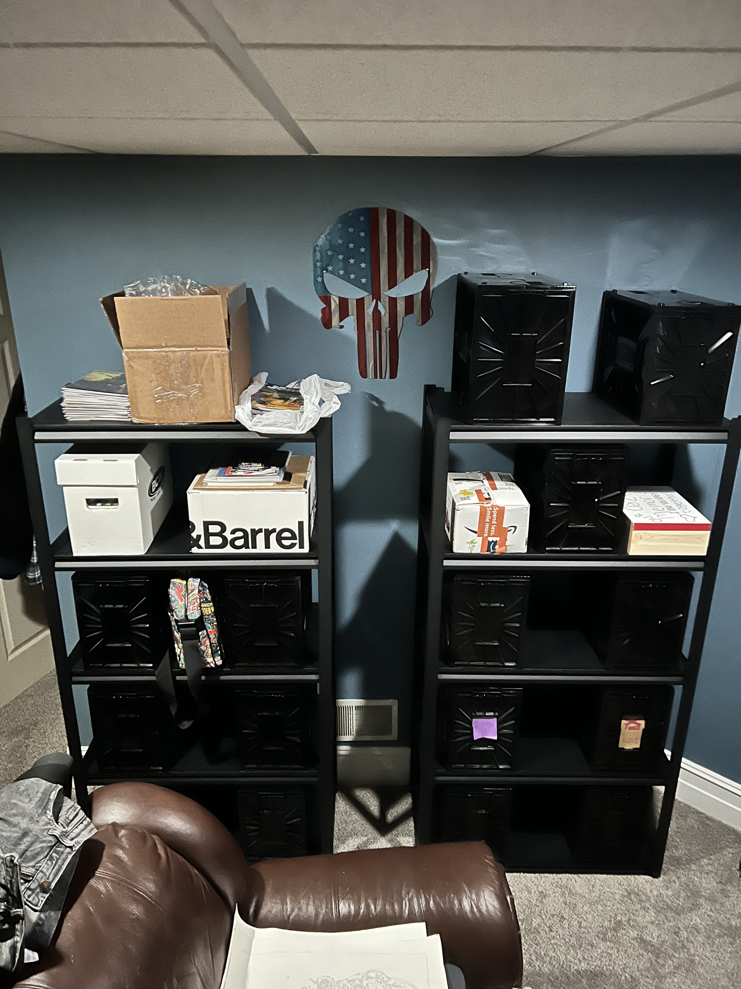 Ryan's basement with shelves of comic books 